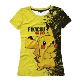 Женская футболка 3D с принтом Pikachu Pika Pika в Кировске, 100% полиэфир ( синтетическое хлопкоподобное полотно) | прямой крой, круглый вырез горловины, длина до линии бедер | pika | pikachu | аниме | детская | детям | игры | молния | мышка | мышь | пика | пикачу | покемон | покемоны