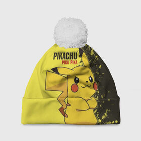 Шапка 3D c помпоном с принтом Pikachu Pika Pika в Кировске, 100% полиэстер | универсальный размер, печать по всей поверхности изделия | pika | pikachu | аниме | детская | детям | игры | молния | мышка | мышь | пика | пикачу | покемон | покемоны