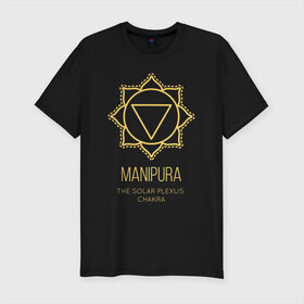 Мужская футболка премиум с принтом Манипура в Кировске, 92% хлопок, 8% лайкра | приталенный силуэт, круглый вырез ворота, длина до линии бедра, короткий рукав | chakra | manipura | yoga | йога | манипура | чакра