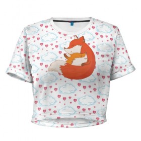 Женская футболка 3D укороченная с принтом Лисичка в Кировске, 100% полиэстер | круглая горловина, длина футболки до линии талии, рукава с отворотами | fox | foxed | арт | лис | лиса | лисенок | лисичка | пушистик | рыжая | рыжмй хвост