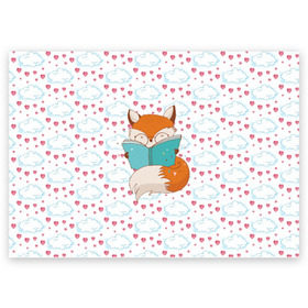 Поздравительная открытка с принтом Лиса с книжкой в Кировске, 100% бумага | плотность бумаги 280 г/м2, матовая, на обратной стороне линовка и место для марки
 | Тематика изображения на принте: fox | foxed | арт | лис | лиса | лисенок | лисичка | пушистик | рыжая | рыжмй хвост