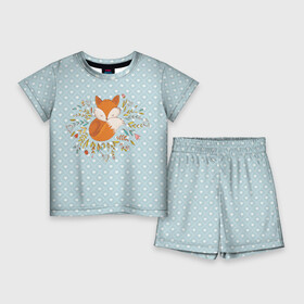 Детский костюм с шортами 3D с принтом Лисичка в цветах в Кировске,  |  | Тематика изображения на принте: fox | foxed | арт | лис | лиса | лисенок | лисичка | пушистик | рыжая | рыжмй хвост