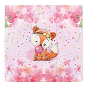Магнитный плакат 3Х3 с принтом Милая лисичка с жвачкой в Кировске, Полимерный материал с магнитным слоем | 9 деталей размером 9*9 см | Тематика изображения на принте: fox | foxed | арт | лис | лиса | лисенок | лисичка | пушистик | рыжая | рыжмй хвост