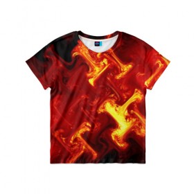 Детская футболка 3D с принтом Огненная лава в Кировске, 100% гипоаллергенный полиэфир | прямой крой, круглый вырез горловины, длина до линии бедер, чуть спущенное плечо, ткань немного тянется | fire | flame | in fire | smoke | в огне | дым | огненный | огонь | текстуры