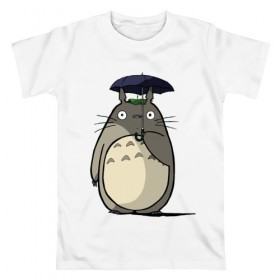 Мужская футболка хлопок с принтом Totoro в Кировске, 100% хлопок | прямой крой, круглый вырез горловины, длина до линии бедер, слегка спущенное плечо. | totoro | аниме | для детей | животное | лес | мой сосед тоторо | мультфильм | тоторо