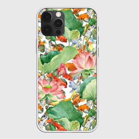 Чехол для iPhone 12 Pro Max с принтом Карпы кои в Кировске, Силикон |  | art | carps | fish | flower | gold | japanese | koi | leaves | lotus | painting | pattern | petals | pond | stems | water | вода | живопись | золотая | искусство | карпы | кои | лепестки | листья | лотос | пруд | рыбка | узор | цветок | японская