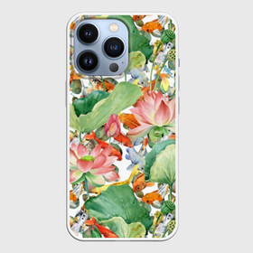 Чехол для iPhone 13 Pro с принтом Карпы кои в Кировске,  |  | art | carps | fish | flower | gold | japanese | koi | leaves | lotus | painting | pattern | petals | pond | stems | water | вода | живопись | золотая | искусство | карпы | кои | лепестки | листья | лотос | пруд | рыбка | узор | цветок | японская