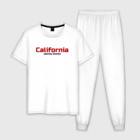 Мужская пижама хлопок с принтом USA - California в Кировске, 100% хлопок | брюки и футболка прямого кроя, без карманов, на брюках мягкая резинка на поясе и по низу штанин
 | Тематика изображения на принте: america | california | california city | california republic | usa | америка | калифорния | соединенные штаты | сша | штат