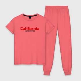 Женская пижама хлопок с принтом USA - California в Кировске, 100% хлопок | брюки и футболка прямого кроя, без карманов, на брюках мягкая резинка на поясе и по низу штанин | america | california | california city | california republic | usa | америка | калифорния | соединенные штаты | сша | штат