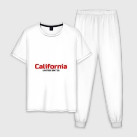 Мужская пижама хлопок с принтом USA - California в Кировске, 100% хлопок | брюки и футболка прямого кроя, без карманов, на брюках мягкая резинка на поясе и по низу штанин
 | Тематика изображения на принте: america | california | california city | california republic | usa | америка | калифорния | соединенные штаты | сша | штат