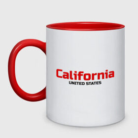 Кружка двухцветная с принтом USA - California в Кировске, керамика | объем — 330 мл, диаметр — 80 мм. Цветная ручка и кайма сверху, в некоторых цветах — вся внутренняя часть | america | california | california city | california republic | usa | америка | калифорния | соединенные штаты | сша | штат