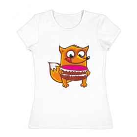 Женская футболка хлопок с принтом Голодная лиса в Кировске, 100% хлопок | прямой крой, круглый вырез горловины, длина до линии бедер, слегка спущенное плечо | fox | foxed | арт | лис | лиса | лисенок | лисичка | пушистик | рыжая | рыжмй хвост