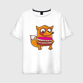 Женская футболка хлопок Oversize с принтом Голодная лиса в Кировске, 100% хлопок | свободный крой, круглый ворот, спущенный рукав, длина до линии бедер
 | fox | foxed | арт | лис | лиса | лисенок | лисичка | пушистик | рыжая | рыжмй хвост