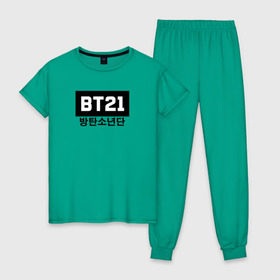 Женская пижама хлопок с принтом BTS BT21 в Кировске, 100% хлопок | брюки и футболка прямого кроя, без карманов, на брюках мягкая резинка на поясе и по низу штанин | bangtan boys | bt21 | bts | bts army | bts stickers | j hope | jimin | jin | jungkook | k pop | rap monster | rapmon | suga | v | бтс | корея | стикеры bts
