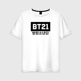 Женская футболка хлопок Oversize с принтом BTS BT21 в Кировске, 100% хлопок | свободный крой, круглый ворот, спущенный рукав, длина до линии бедер
 | bangtan boys | bt21 | bts | bts army | bts stickers | j hope | jimin | jin | jungkook | k pop | rap monster | rapmon | suga | v | бтс | корея | стикеры bts