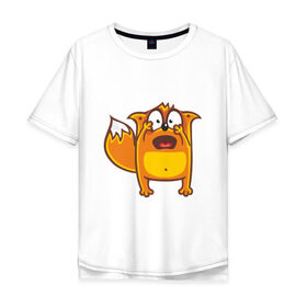 Мужская футболка хлопок Oversize с принтом Довольная лиса в Кировске, 100% хлопок | свободный крой, круглый ворот, “спинка” длиннее передней части | 
