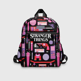 Детский рюкзак 3D с принтом STRANGER THINGS STARTER PACK в Кировске, 100% полиэстер | лямки с регулируемой длиной, сверху петелька, чтобы рюкзак можно было повесить на вешалку. Основное отделение закрывается на молнию, как и внешний карман. Внутри дополнительный карман. По бокам два дополнительных кармашка | Тематика изображения на принте: 11 | eleven | logo | netflix | pack | starter | stranger | things | дела | крайне | лого | логотип | одинадцать | одиннадцать | очень | пак | события | стартер | странные | стренджер