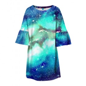 Детское платье 3D с принтом Звёздное небо в Кировске, 100% полиэстер | прямой силуэт, чуть расширенный к низу. Круглая горловина, на рукавах — воланы | Тематика изображения на принте: galaxy | nebula | space | star | абстракция | вселенная | галактика | звезда | звезды | космический | планеты