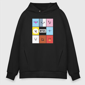 Мужское худи Oversize хлопок с принтом BTS BT21 в Кировске, френч-терри — 70% хлопок, 30% полиэстер. Мягкий теплый начес внутри —100% хлопок | боковые карманы, эластичные манжеты и нижняя кромка, капюшон на магнитной кнопке | bangtan boys | bt21 | bts | bts army | bts stickers | j hope | jimin | jin | jungkook | k pop | rap monster | rapmon | suga | v | бтс | корея | стикеры bts