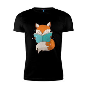Мужская футболка премиум с принтом Лиса с книжкой в Кировске, 92% хлопок, 8% лайкра | приталенный силуэт, круглый вырез ворота, длина до линии бедра, короткий рукав | fox | foxed | арт | лис | лиса | лисенок | лисичка | пушистик | рыжая | рыжмй хвост
