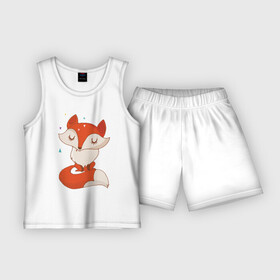 Детская пижама с шортами хлопок с принтом Лисичка в Кировске,  |  | Тематика изображения на принте: fox | foxed | арт | лис | лиса | лисенок | лисичка | пушистик | рыжая | рыжмй хвост