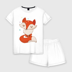 Женская пижама с шортиками хлопок с принтом Лисичка в Кировске, 100% хлопок | футболка прямого кроя, шорты свободные с широкой мягкой резинкой | fox | foxed | арт | лис | лиса | лисенок | лисичка | пушистик | рыжая | рыжмй хвост
