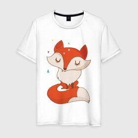 Мужская футболка хлопок с принтом Лисичка в Кировске, 100% хлопок | прямой крой, круглый вырез горловины, длина до линии бедер, слегка спущенное плечо. | fox | foxed | арт | лис | лиса | лисенок | лисичка | пушистик | рыжая | рыжмй хвост