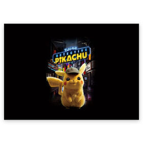 Поздравительная открытка с принтом Pikachu Detective в Кировске, 100% бумага | плотность бумаги 280 г/м2, матовая, на обратной стороне линовка и место для марки
 | anime | game | nintendo | pikachu | pokemon | аниме | детектив | игра | кино | пикачу | покемон | эш кетчум