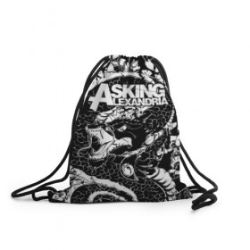 Рюкзак-мешок 3D с принтом Asking Alexandria в Кировске, 100% полиэстер | плотность ткани — 200 г/м2, размер — 35 х 45 см; лямки — толстые шнурки, застежка на шнуровке, без карманов и подкладки | Тематика изображения на принте: aa | ben bruce | death | destiny | from | metal | rock | sumerian | to | йорк | метал | рок | хард | хеви | электроникор