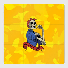 Магнитный плакат 3Х3 с принтом We can do it в Кировске, Полимерный материал с магнитным слоем | 9 деталей размером 9*9 см | fist | grin | jaw | kerchief | motto | retro | skeleton | skull | slogan | девиз | косынка | кулак | оскал | ретро | скелет | слоган | череп