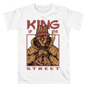 Мужская футболка хлопок с принтом King of the street в Кировске, 100% хлопок | прямой крой, круглый вырез горловины, длина до линии бедер, слегка спущенное плечо. | king | животные | звери | король | король улиц | кот | кошка | кошки | лев | природа | улица