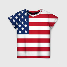 Детская футболка 3D с принтом USA в Кировске, 100% гипоаллергенный полиэфир | прямой крой, круглый вырез горловины, длина до линии бедер, чуть спущенное плечо, ткань немного тянется | usa | абстракция | америка | американский | герб | звезды | краска | символика сша | страны | сша | флаг | штаты