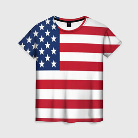 Женская футболка 3D с принтом USA в Кировске, 100% полиэфир ( синтетическое хлопкоподобное полотно) | прямой крой, круглый вырез горловины, длина до линии бедер | usa | абстракция | америка | американский | герб | звезды | краска | символика сша | страны | сша | флаг | штаты