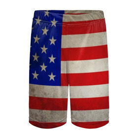 Детские спортивные шорты 3D с принтом Американский флаг в Кировске,  100% полиэстер
 | пояс оформлен широкой мягкой резинкой, ткань тянется
 | usa | абстракция | америка | американский | герб | звезды | краска | символика сша | страны | сша | флаг | штаты