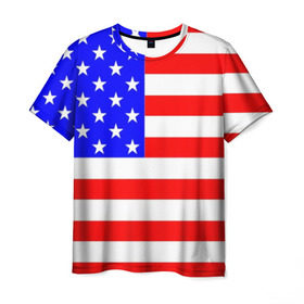 Мужская футболка 3D с принтом АМЕРИКАНСКИЙ ФЛАГ в Кировске, 100% полиэфир | прямой крой, круглый вырез горловины, длина до линии бедер | usa | абстракция | америка | американский | герб | звезды | краска | символика сша | страны | сша | флаг | штаты