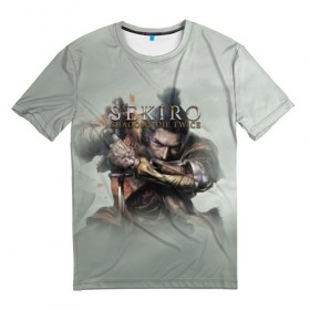 Мужская футболка 3D с принтом Sekiro: Shadows Die Twice в Кировске, 100% полиэфир | прямой крой, круглый вырез горловины, длина до линии бедер | japan | sekiro | однорукий волк | самурай | секиро | сэнгоку | экшн | япония