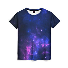 Женская футболка 3D с принтом Неоновый космос в Кировске, 100% полиэфир ( синтетическое хлопкоподобное полотно) | прямой крой, круглый вырез горловины, длина до линии бедер | galaxy | nebula | space | star | абстракция | вселенная | галактика | звезда | звезды | космический | планеты