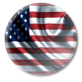 Значок с принтом Символика Америки в Кировске,  металл | круглая форма, металлическая застежка в виде булавки | Тематика изображения на принте: usa | абстракция | америка | американский | герб | звезды | краска | символика сша | страны | сша | флаг | штаты