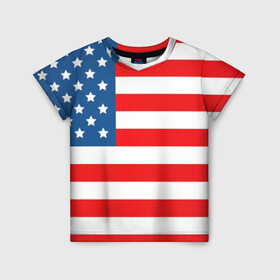 Детская футболка 3D с принтом Соединенные Штаты Америки в Кировске, 100% гипоаллергенный полиэфир | прямой крой, круглый вырез горловины, длина до линии бедер, чуть спущенное плечо, ткань немного тянется | usa | абстракция | америка | американский | герб | звезды | краска | символика сша | страны | сша | флаг | штаты