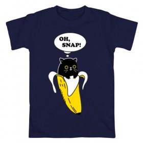 Мужская футболка хлопок с принтом Oh, snap! в Кировске, 100% хлопок | прямой крой, круглый вырез горловины, длина до линии бедер, слегка спущенное плечо. | Тематика изображения на принте: banana | cat | kitten | банан | кот | котенок | кошка