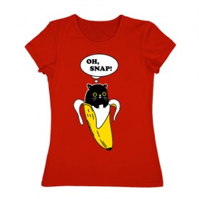 Женская футболка хлопок с принтом Oh, snap! в Кировске, 100% хлопок | прямой крой, круглый вырез горловины, длина до линии бедер, слегка спущенное плечо | banana | cat | kitten | банан | кот | котенок | кошка