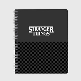 Тетрадь с принтом STRANGER THINGS Gray в Кировске, 100% бумага | 48 листов, плотность листов — 60 г/м2, плотность картонной обложки — 250 г/м2. Листы скреплены сбоку удобной пружинной спиралью. Уголки страниц и обложки скругленные. Цвет линий — светло-серый
 | 11 | 3 сезон | eleven | logo | netflix | stranger | things | дела | крайне | лого | логотип | одинадцать | одиннадцать | очень | события | странные | стренджер