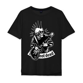 Мужская футболка хлопок Oversize с принтом Punks not dead в Кировске, 100% хлопок | свободный крой, круглый ворот, “спинка” длиннее передней части | guitar | motto | music | punk | rock | skull | гитара | девиз | музыка | панк | рок | череп