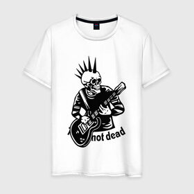Мужская футболка хлопок с принтом Punk`s not dead в Кировске, 100% хлопок | прямой крой, круглый вырез горловины, длина до линии бедер, слегка спущенное плечо. | guitar | motto | music | punk | rock | skull | гитара | девиз | музыка | панк | рок | череп