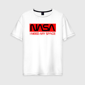 Женская футболка хлопок Oversize с принтом NASA (НА СПИНЕ) в Кировске, 100% хлопок | свободный крой, круглый ворот, спущенный рукав, длина до линии бедер
 | flag | galaxy | nasa | space | space company | star | usa | астрономия | галактика | звезды | космическая компания | космос | наса | сша | флаг