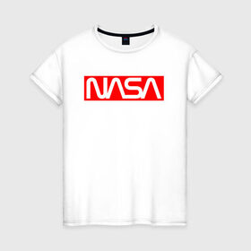 Женская футболка хлопок с принтом NASA в Кировске, 100% хлопок | прямой крой, круглый вырез горловины, длина до линии бедер, слегка спущенное плечо | galaxy | nasa | space | space company | star | астрономия | галактика | звезды | космическая компания | космос | наса