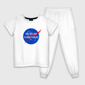 Детская пижама хлопок с принтом NASA в Кировске, 100% хлопок |  брюки и футболка прямого кроя, без карманов, на брюках мягкая резинка на поясе и по низу штанин
 | houston i have so many problems | nasa | хьюстон у нас проблемы