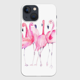 Чехол для iPhone 13 mini с принтом Фламинго в Кировске,  |  | art | birds | flamingo | flock | illustration | pink | summer | watercolor | акварель | иллюстрация | искусство | лето | птицы | розовый | стая | фламинго