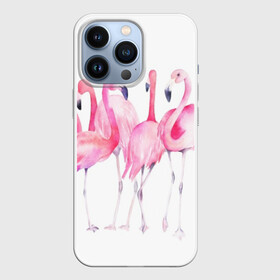 Чехол для iPhone 13 Pro с принтом Фламинго в Кировске,  |  | art | birds | flamingo | flock | illustration | pink | summer | watercolor | акварель | иллюстрация | искусство | лето | птицы | розовый | стая | фламинго