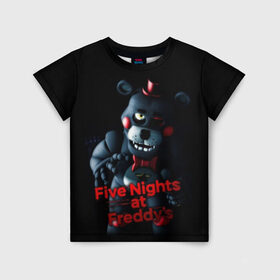 Детская футболка 3D с принтом Five Nights At Freddys в Кировске, 100% гипоаллергенный полиэфир | прямой крой, круглый вырез горловины, длина до линии бедер, чуть спущенное плечо, ткань немного тянется | five nights at freddys | foxy | аниматроники | игра | компьютерная игра | робот | фокси | фредди | фреди | чика